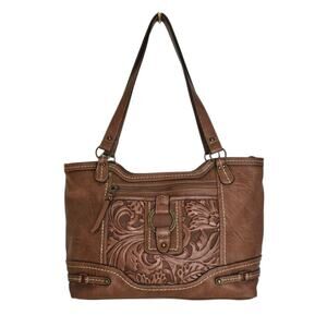BOC Tan Brown Floral Faux Leather Boho Shoulder Bag Purse